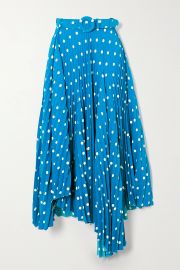 Belted asymmetric pleated polka-dot crepe midi skirt at Net a Porter