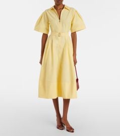 Belted cotton-blend shirt dress in yellow - Simkhai at Mytheresa