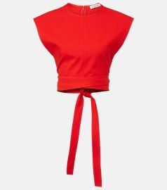 Belted cotton gabardine crop top in red - Alaia at Mytheresa