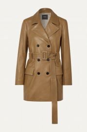 Belted double-breasted leather coat at Net A Porter