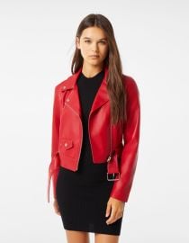 Belted faux leather biker jacket - Woman  Bershka at Bershka