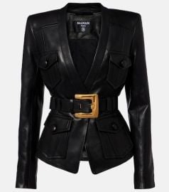 Belted leather jacket at Mytheresa