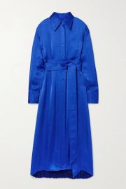 Belted pleated satin shirt dress at Net a Porter