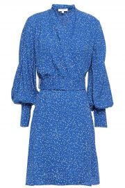 Belted printed crepe de chine mini wrap dress at The Outnet