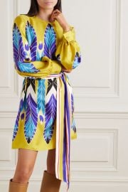 Belted printed silk-twill mini dress at Net a Porter