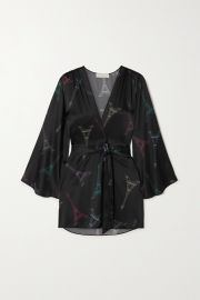 Belted printed stretch-silk satin robe at Net a Porter