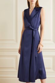 Belted satin wrap midi dress at Net a Porter