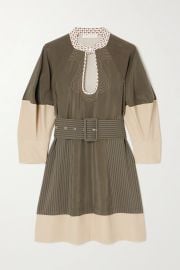 Belted two-tone silk-blend and cotton-poplin mini dress at Net a Porter