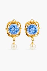 Ben Amun 24 karat gold plated stone and faux pearl clip earrings at The Outnet