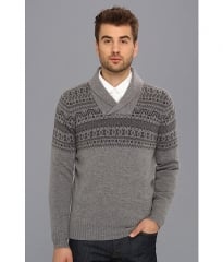 Ben Sherman Shawl Collar Fairisle Sweater Silver Chalice at 6pm