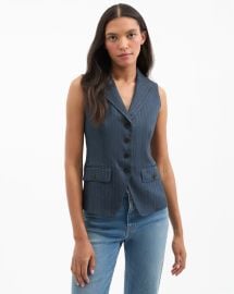Benny Pinstripe Tailored Vest in Navy at Veronica Beard