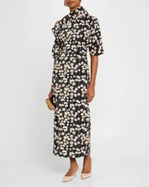Bernadette Bowie Printed Off The Shoulder Bow Dress at Neiman Marcus