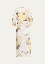 Bernadette Ezra Floral Print Ruched 3 4 Sleeve Maxi Dress at Bergdorf Goodman