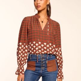 Berona V-Neck Long Sleeve Blouse in amber retro Ramy Brook at Ramy Brook