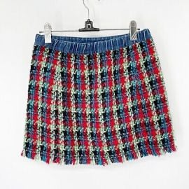 Bershka ASOS Multi Plaid Houndstooth Tweed Mini Skirt Sz S Fringe Hem Side Zip eBay at eBay