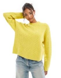 Bershka cable knit sweater in chartreuse at ASOS