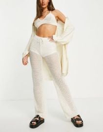 Bershka crochet pants in cream at ASOS