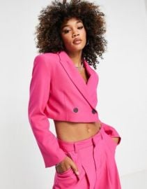 Bershka crop blazer in pink at ASOS