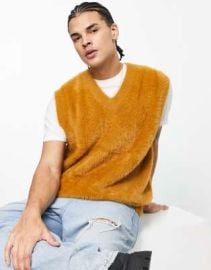 Bershka fluffy vest in camel at ASOS