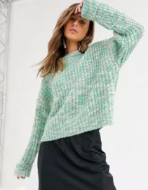 Bershka spacedye knitted sweater in mint at Asos