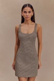 Beth Mini Dress - Tan Check vert MESHKI US at Meshki