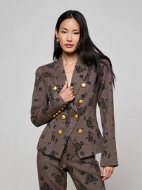 Bethany Flocked Herringbone Blazer in Brown Flocked Herringbone L39AGENCE at L\'Agence