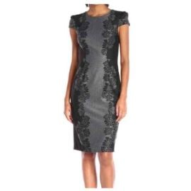 Betsey Johnson Black and Gray Floral Cap Sleeve Midi Dress eBay at eBay