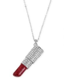 Betsey Johnson Rhodium-Plated Glitter Lipstick Pendant Necklace - Jewelry and Watches - Macys at Macys