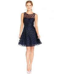 Betsey Johnson Sleeveless Illusion Polka-Dot Dress - Dresses - Women - Macys at Macys