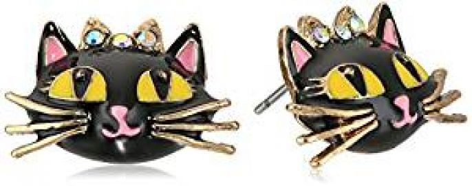 Betsey Johnson Women s Enchanted Forest Cat Stud Earrings Pink Stud Earrings at Amazon