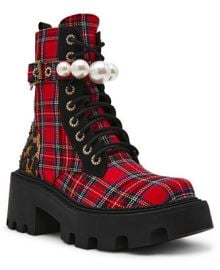 Betsey Johnson Womenx27s Jonnie Embellished Combat Booties - Macyx27s at Macys