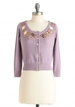 Betsey's purple sequinned cardigan at ModCloth at Modcloth