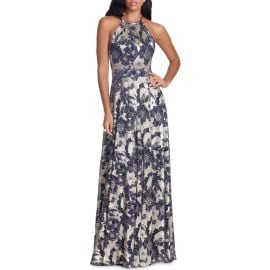 Betsy & Adam Metallic Floral Halter Top Gown at Nordstrom