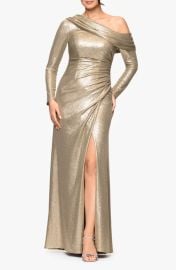 Betsy & Adam Metallic One-Shoulder Long Sleeve Gown at Nordstrom
