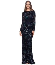 Betsy amp Adam Long Long Sleeve Floral Sequin Gown com at Zappos