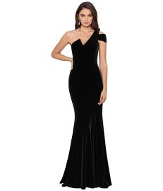 Betsy amp Adam Long One Shoulder Velvet Gown  com at Zappos