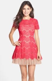 Betsy and Adam Short Sleeve Lace Fit and Flare Dress at Nordstrom