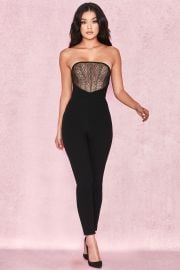 Beulla Black  Beige Lace Panel Strapless Jumpsuit by House of CB at House of CB