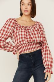 Beyond The Radar Womens Gingham Tie Back Smocked Blouse - Country Outfitter at Country Outfitter