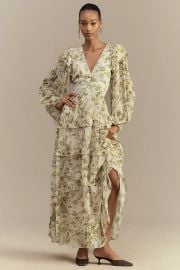 Bhldn Liana Printed V Neck Long Sleeve Maxi Dress at Anthropologie
