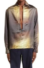 Bianca Saunders Cena Warped Grid Button-Up Shirt at Nordstrom