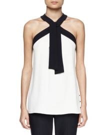 Bicolor Crepe Tie-Neck Halter Top at Bergdorf Goodman