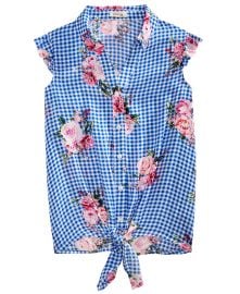 Big Girls Floral-Print Gingham Top at Macys