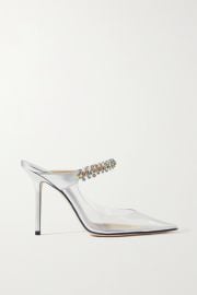 Bing 100 crystal-embellished PVC and metallic leather mules at Net a Porter