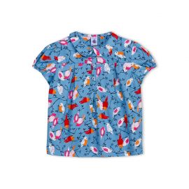 Bird Print Satin Blouse at Petit Bateau