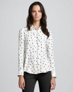 Bird print blouse like Robins at Bergdorf Goodman