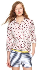 Bird printed fitted boyfriend shirt at Gap