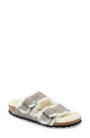 Birkenstock Arizona Genuine Shearling Slide Sandal in Stone Coin Suede  at Nordstrom