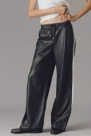 Bishop Young Faux Leather Wide Leg Track Pants at Anthropologie