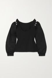 Black Agnes faux pearl-embellished stretch-cotton jersey top MOTHER OF PEARL NET-A-PORTER at Net a Porter